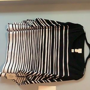 NWT Chico’s Black White Paintbrush Stripe Cold Shoulder Knit Top